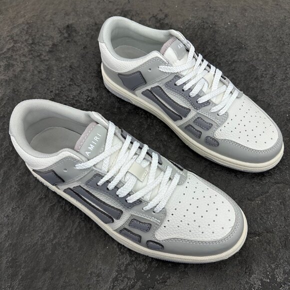 Amiri White And Grey Colorblock Low-Top Leather Sneakers - Picture 2 of 16